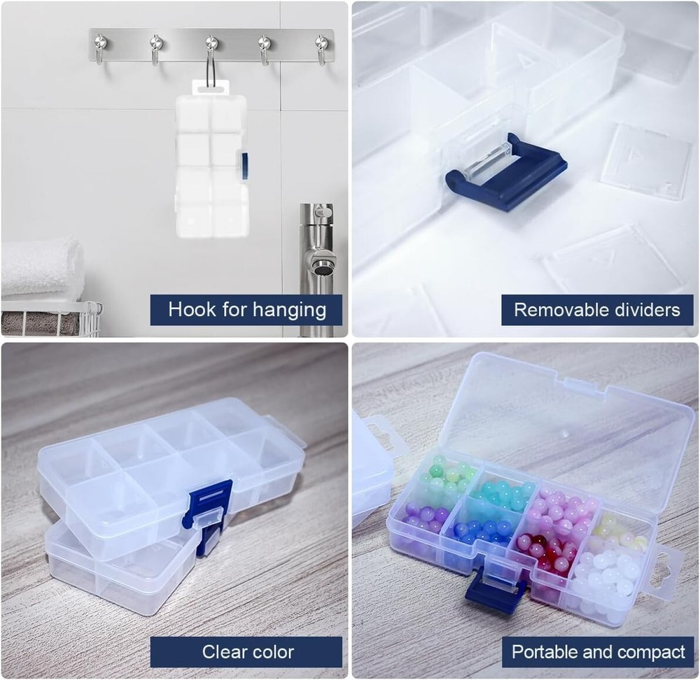 4 Pack 8 Grids Plastic Bead Organizer Box/Clear Crafts Thread 5.5"L x 2.7"W