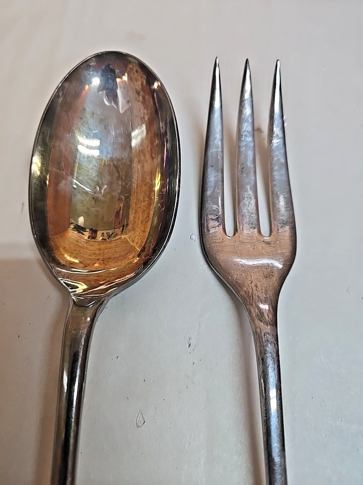 Vintage Sheffield England Silverplate Serving Fork & Spoon; EPNS1; 13"