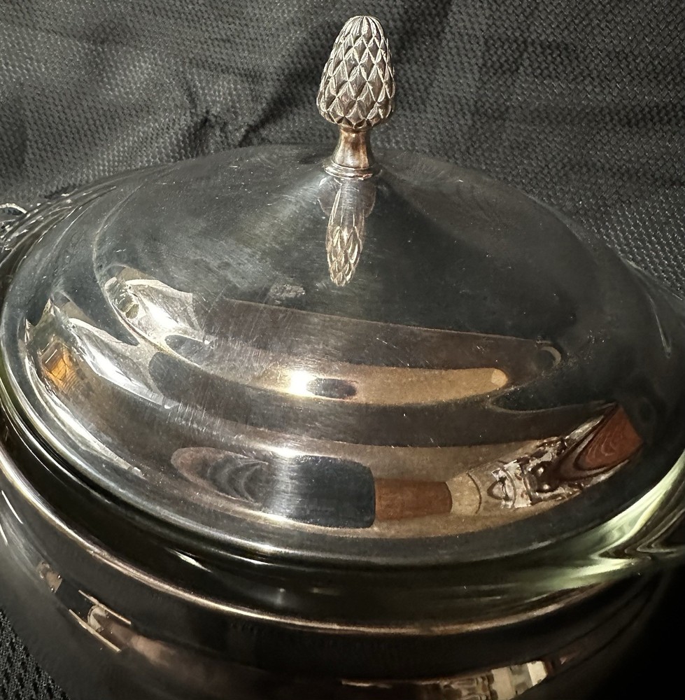 REED & BARTON Silverplate Covered Serving Dish With Pyrex Glass Insert VTG MCM