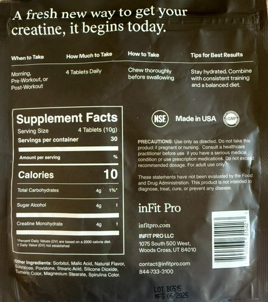 INFIT PRO - Creatine Tablets (Sour Apple) 120ct 1g/tablet