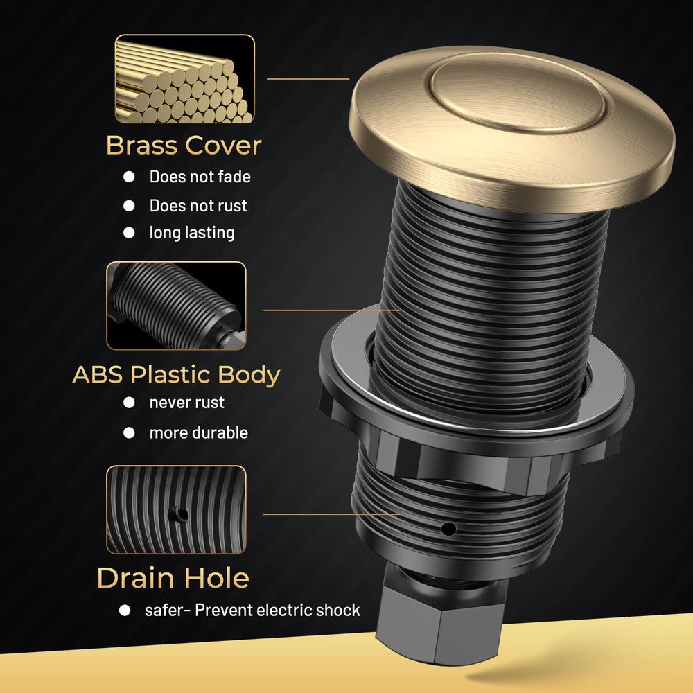 ANWOLL Garbage Disposal Air Switch Sink Top Push Button, 5FT Champagne Bronze