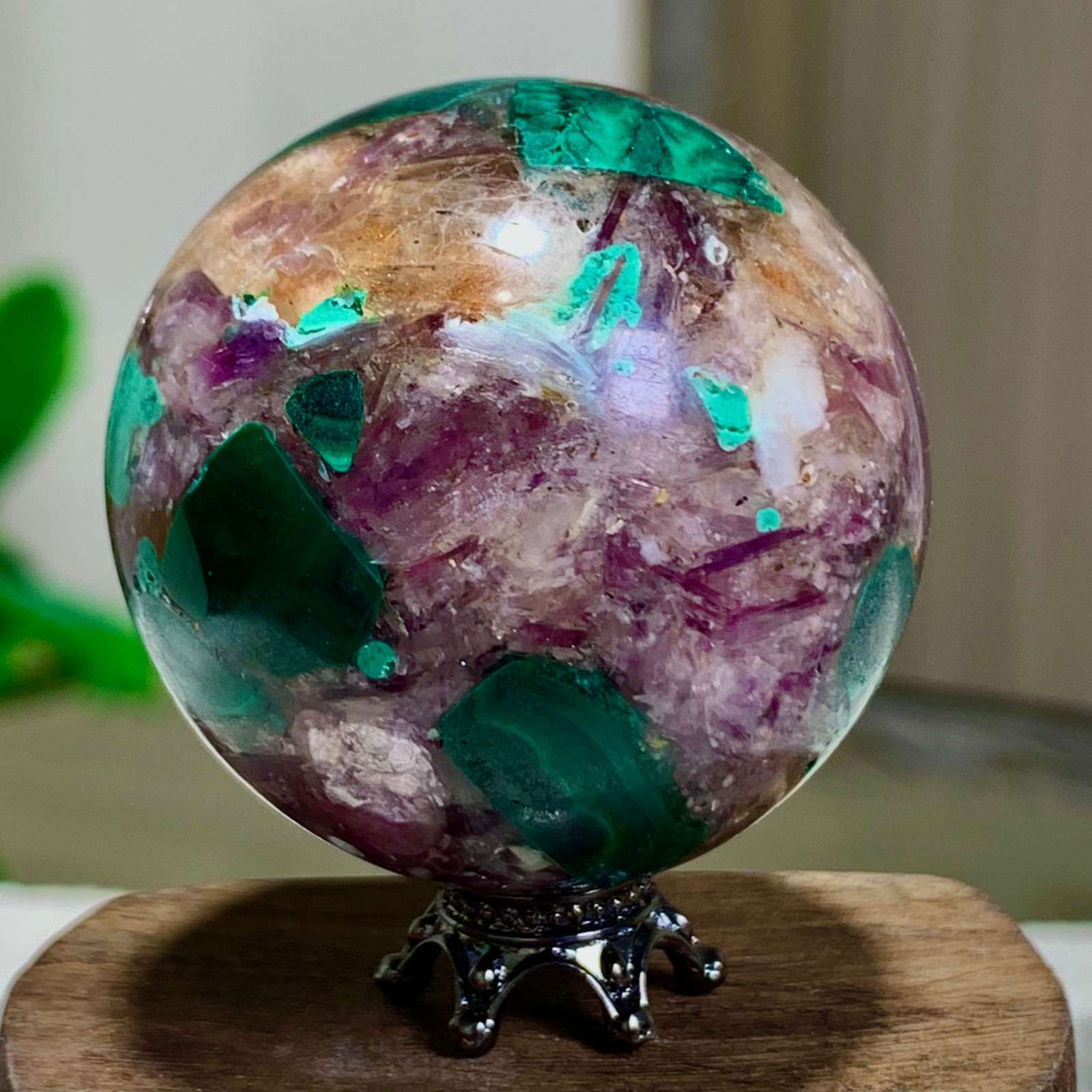 95G Newly discovered rare malachite purple mica symbiotic sphere restoration
