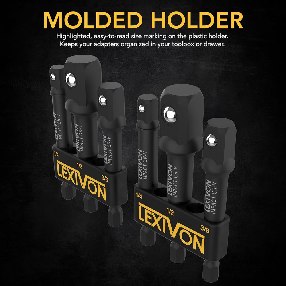 LEXIVON [2-Pack] Impact Grade Socket Adapter Set, 3" Extension Bit One Size