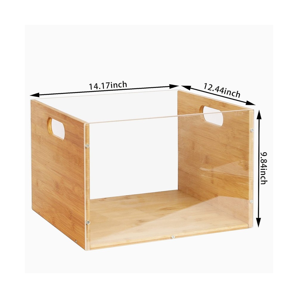 Clear Acrylic File Box Organizer, Bamboo Hanging Folder Storage Box... Fast Ship