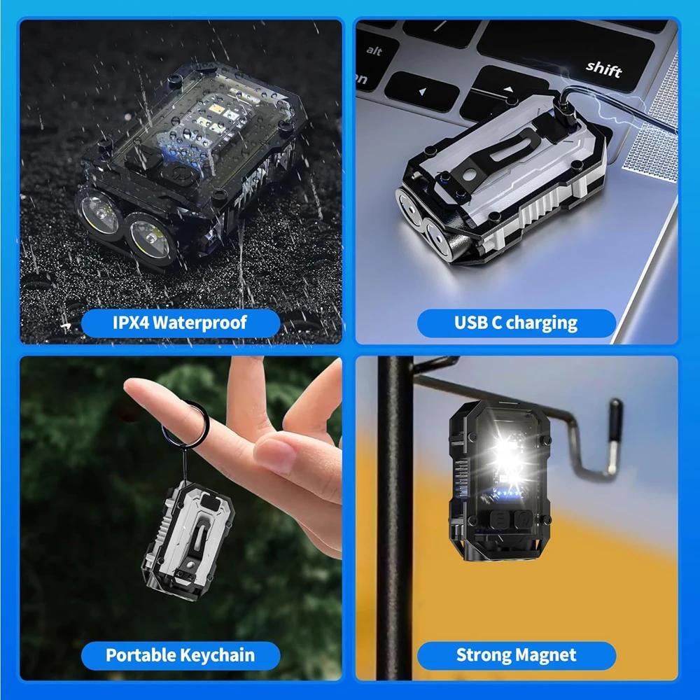 2PCS Rechargeable Mini EDC Keychain Flashlight Compact Pocket COB Light Night US