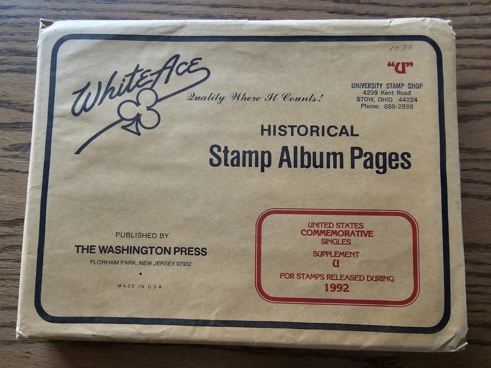 White Ace Stamp Supplement "U" for U.S. Commemorative Singles 1992 NOS