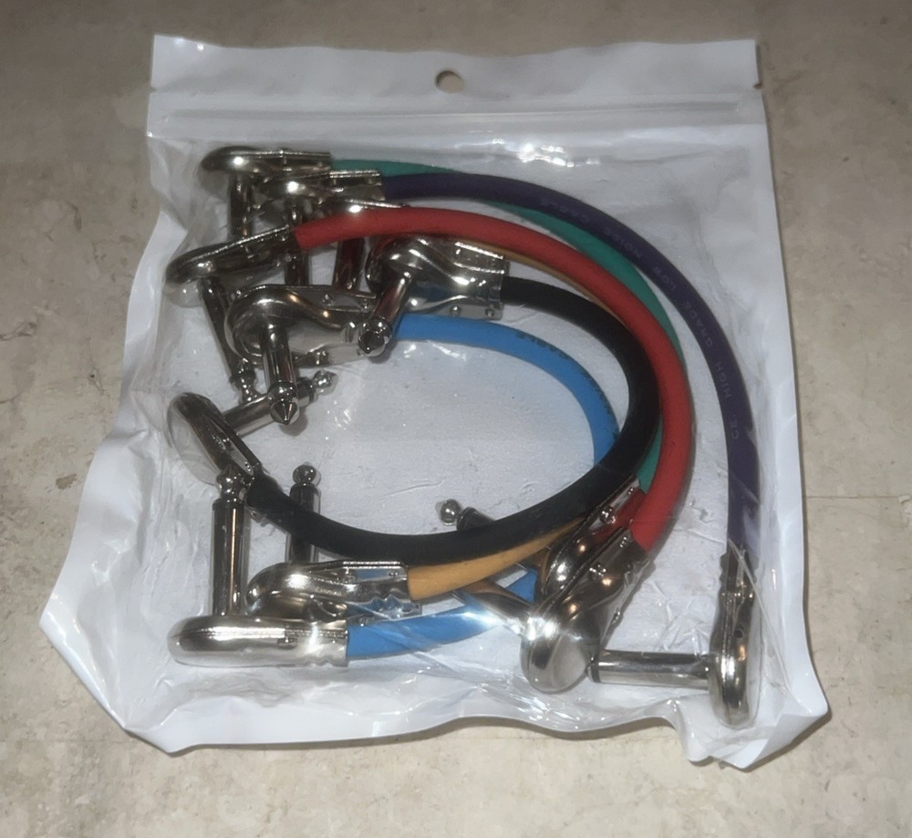6 Guitar Effect Pedal Board Instrument Colored Patch Cord Cables 6” Right Angle