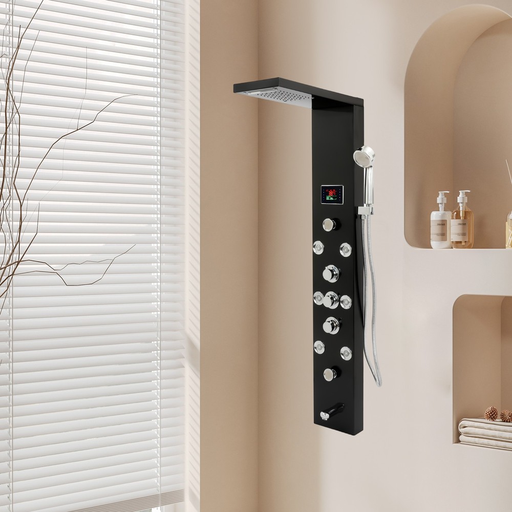 LED 3-Handle Shower Kit Rainfall Shower Panel Tower System Shower Head Waterfall