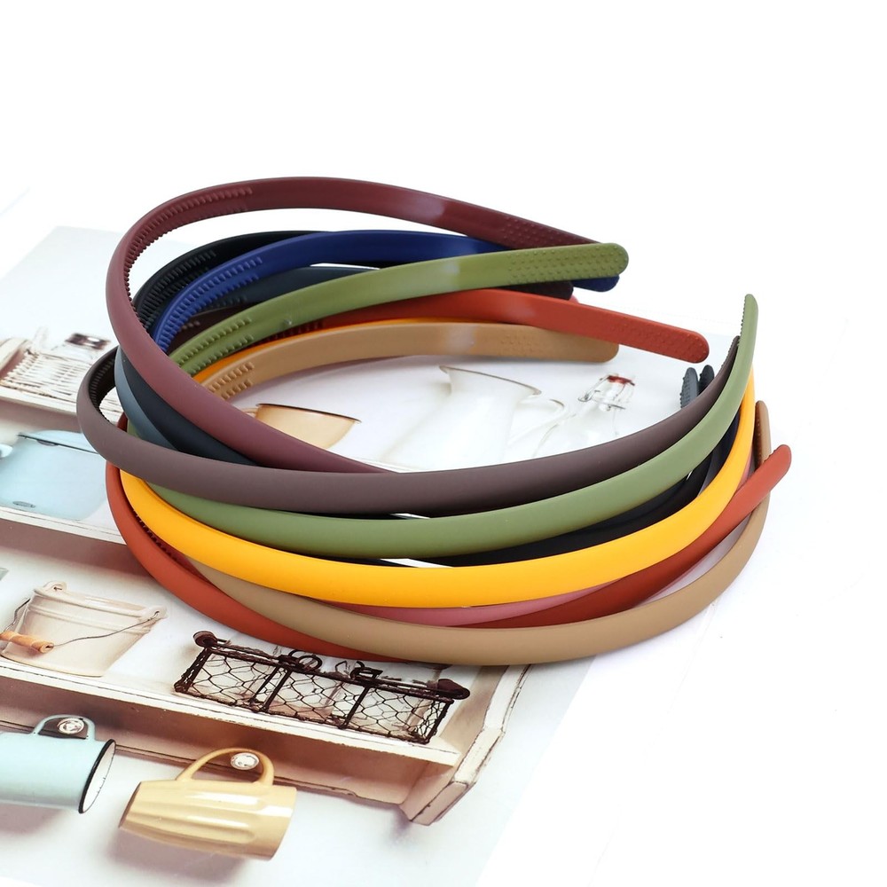 10 Pieces Wide 0.8cm/0.3" Solid Plain Blank Thin Matte Plastic Headbands with...