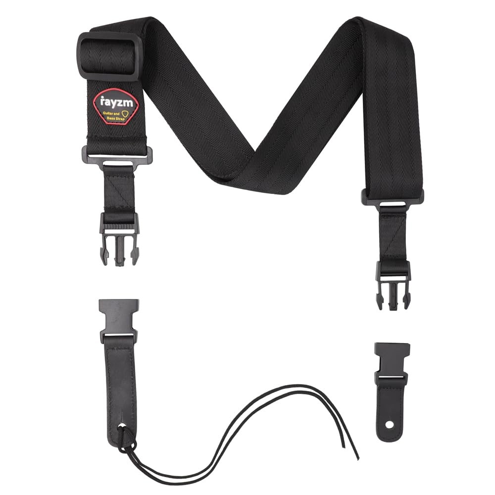 Rayzm Guitar Strap with Quick Release Clips, Black Anti-slip Medium,