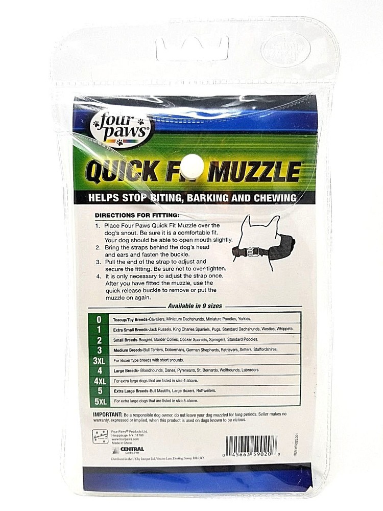 FOUR PAWS ~ QUICK FIT DOG MUZZLE BLACK SIZE 2 SMALL BREEDS ~ NEW