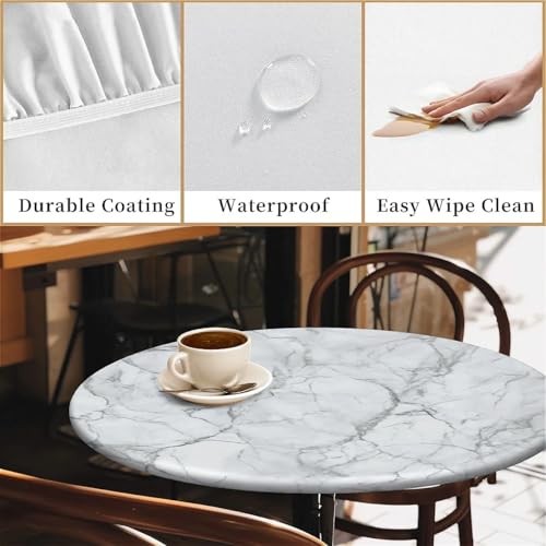 Round Fitted Tablecloth with Elastic Edge Design Table Cover 48" (Round) Marble