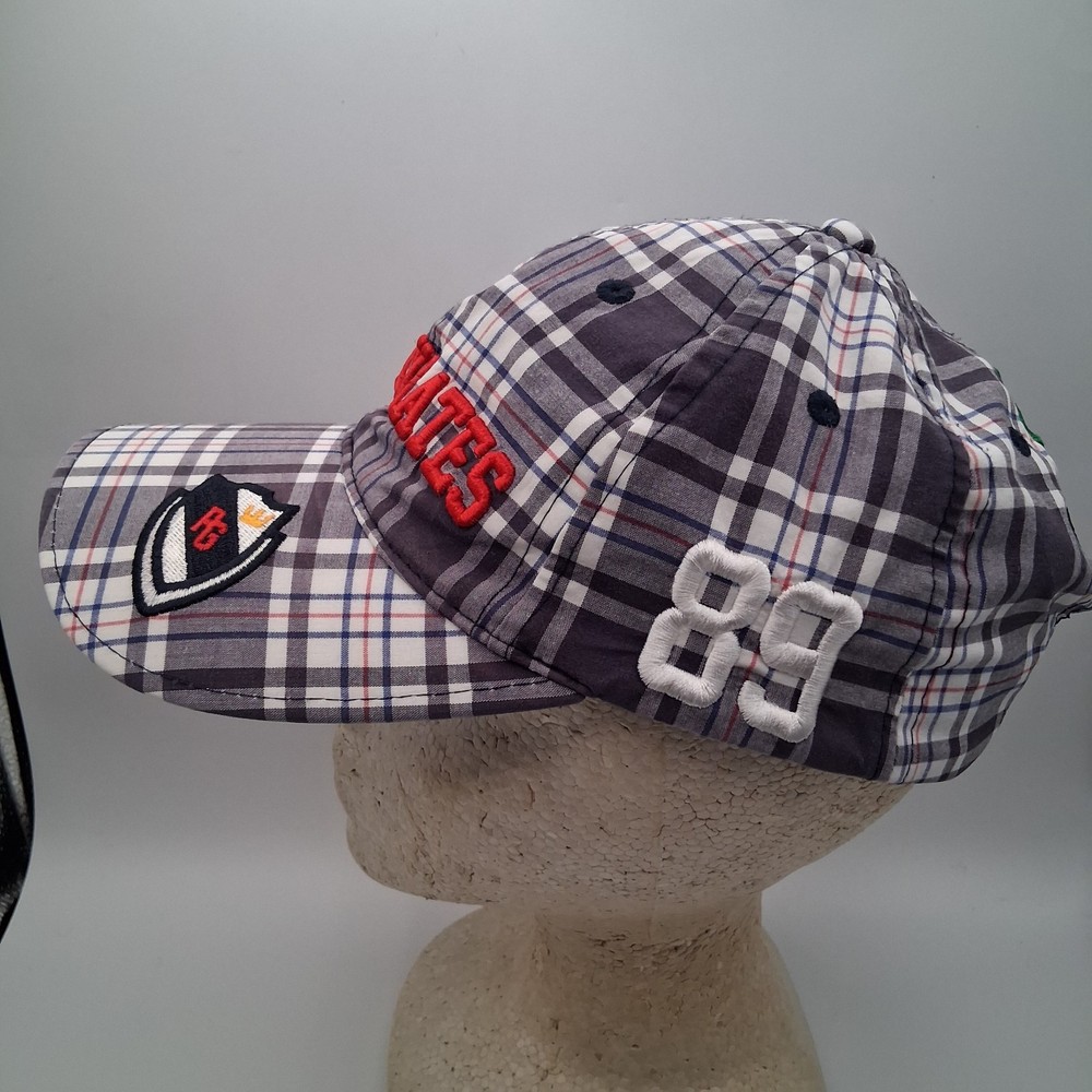 Pearly Gates Golf Hat Cap Strap Back Plaid Gray White Blue Red Script Shield 89