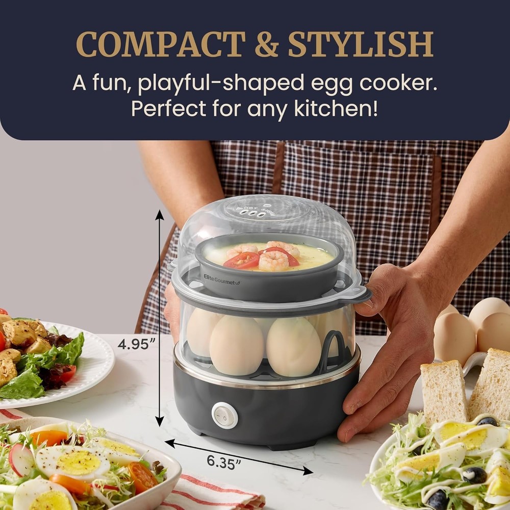 Elegant 14-Egg Capacity Two-Tier Easy Egg Cooker with Automatic Shut-Off