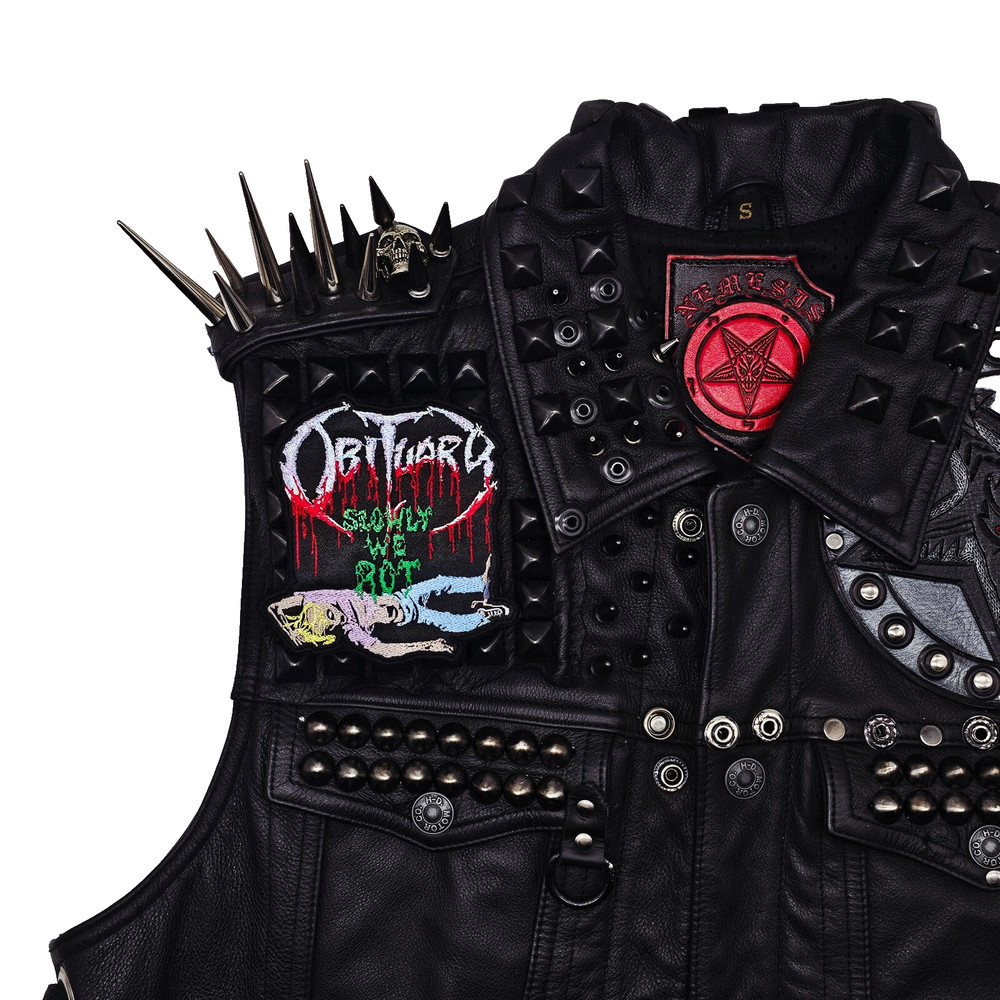 OBITUARY SLOWLY WE ROT SHAPED BORDER EMBROIDERED PATCH