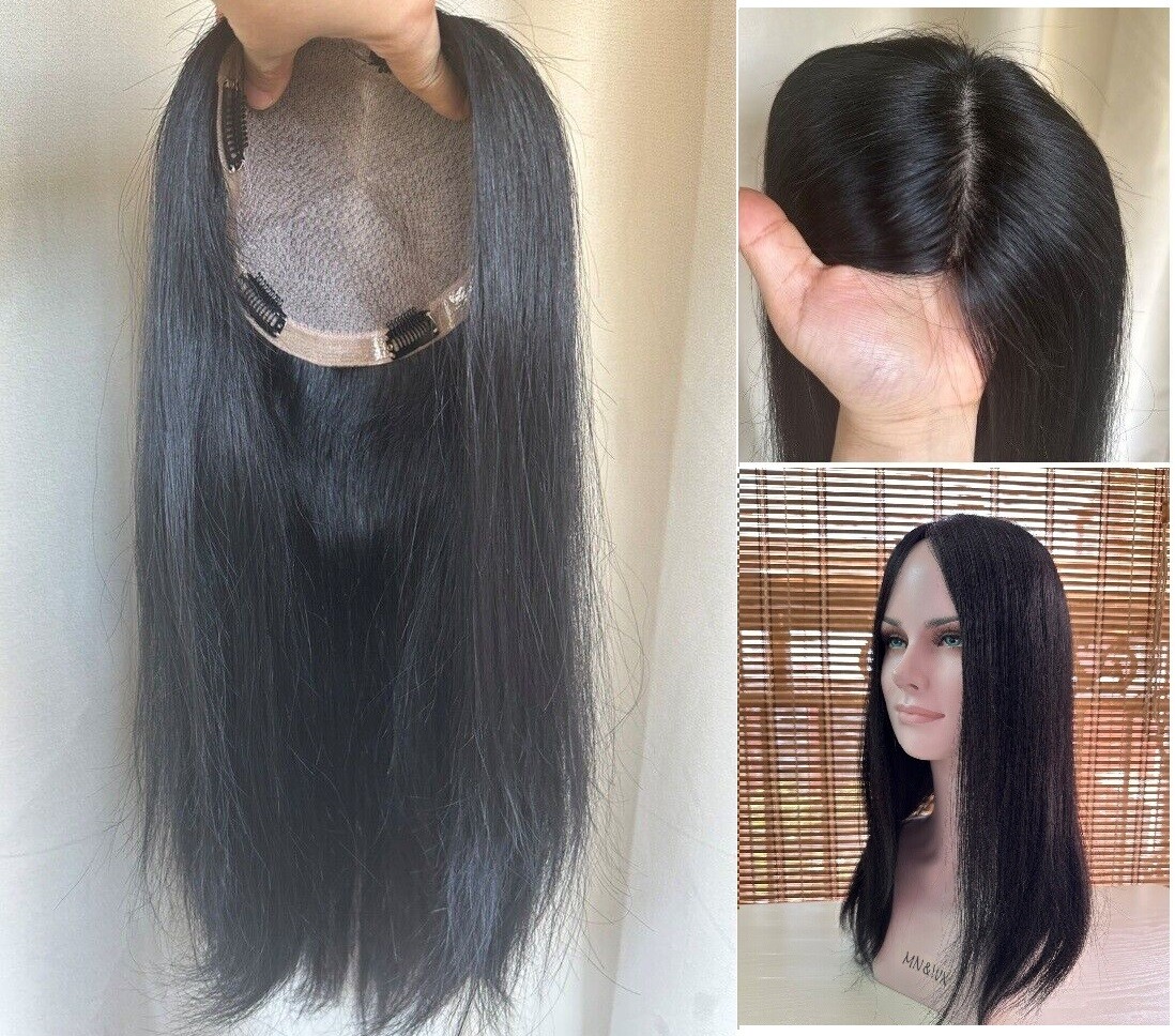 Virgin Human Hair Topper Toupee for Women,6.3"x6.3"Double Drawn Silk Top,12"~18"