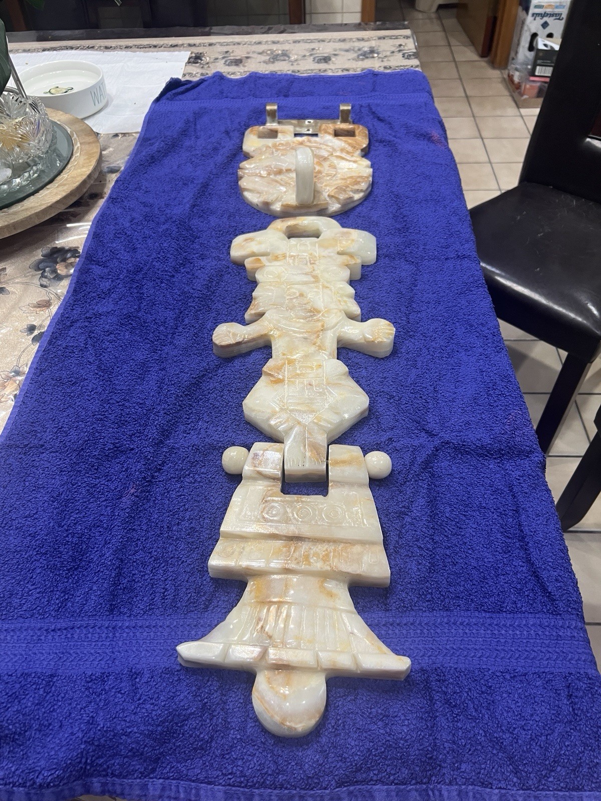 Aztec Mayan Marble/Onyx Large Stone Hand Carved Wall Hanging 33” Long W/bracket