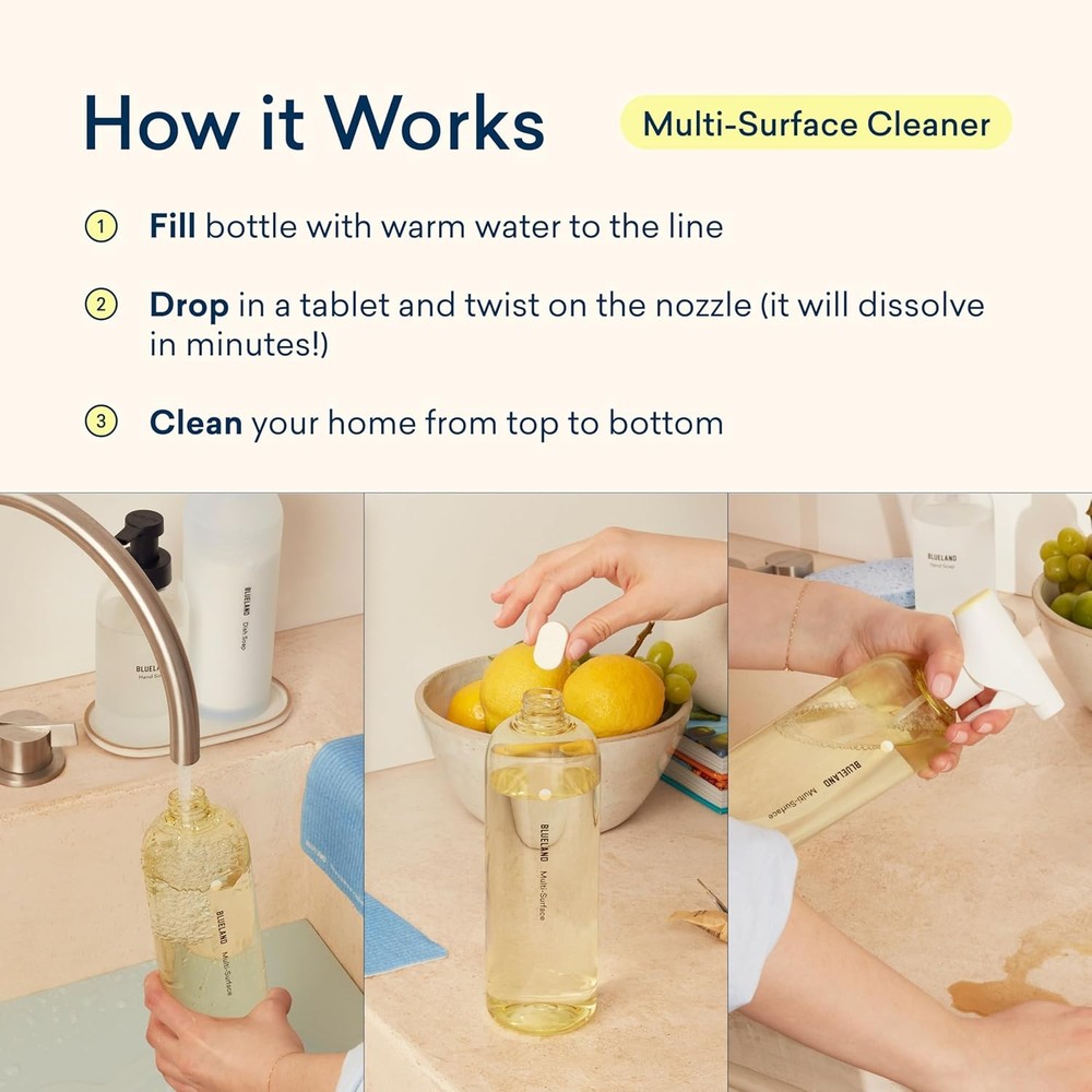 BLUELAND Multi-surface Cleaner, 4-Pack Refill, Fresh Lemon Scent,...