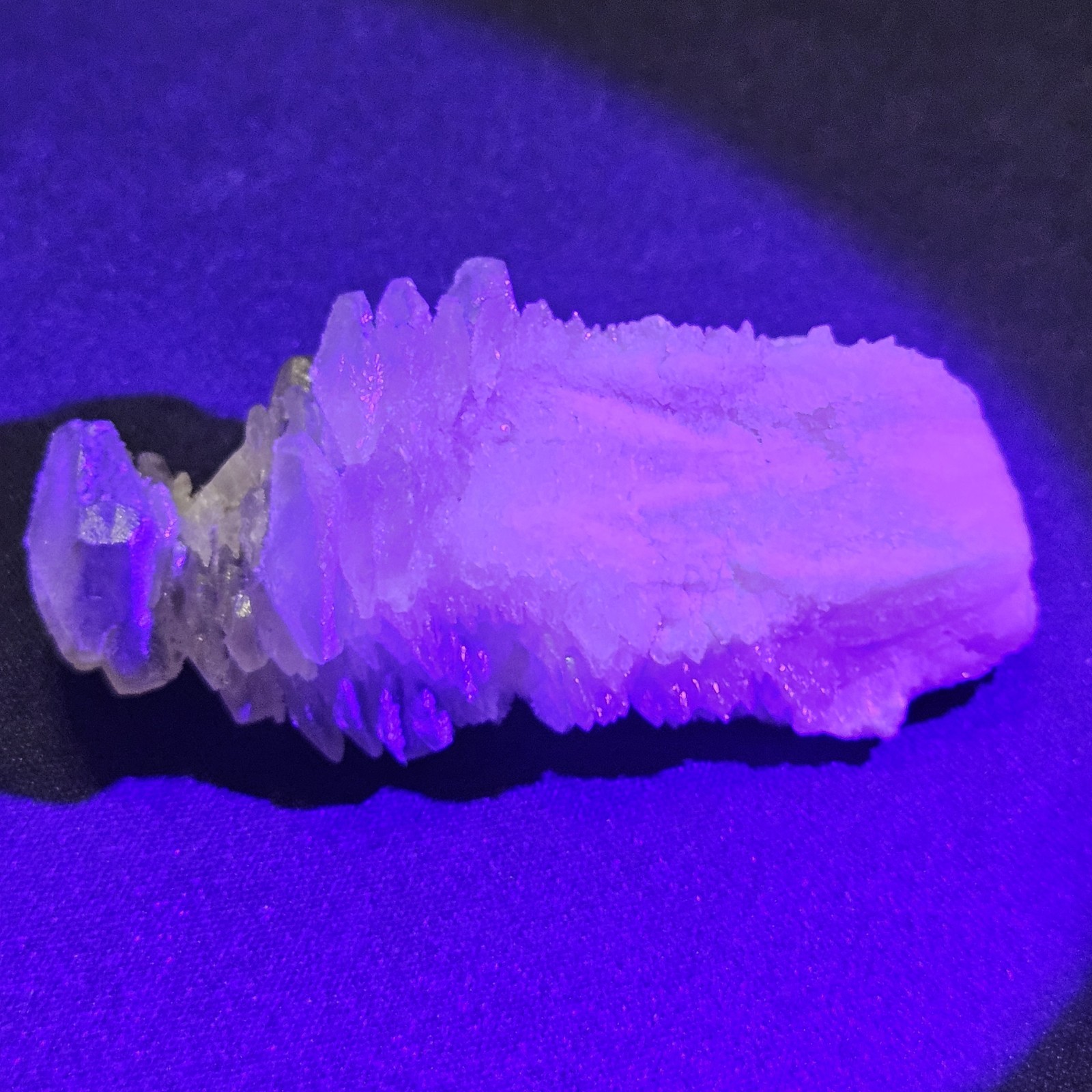 Lot Of 2 Pagoda Calcite Crystals, Step Stones With Hematite, UV Fluorescent