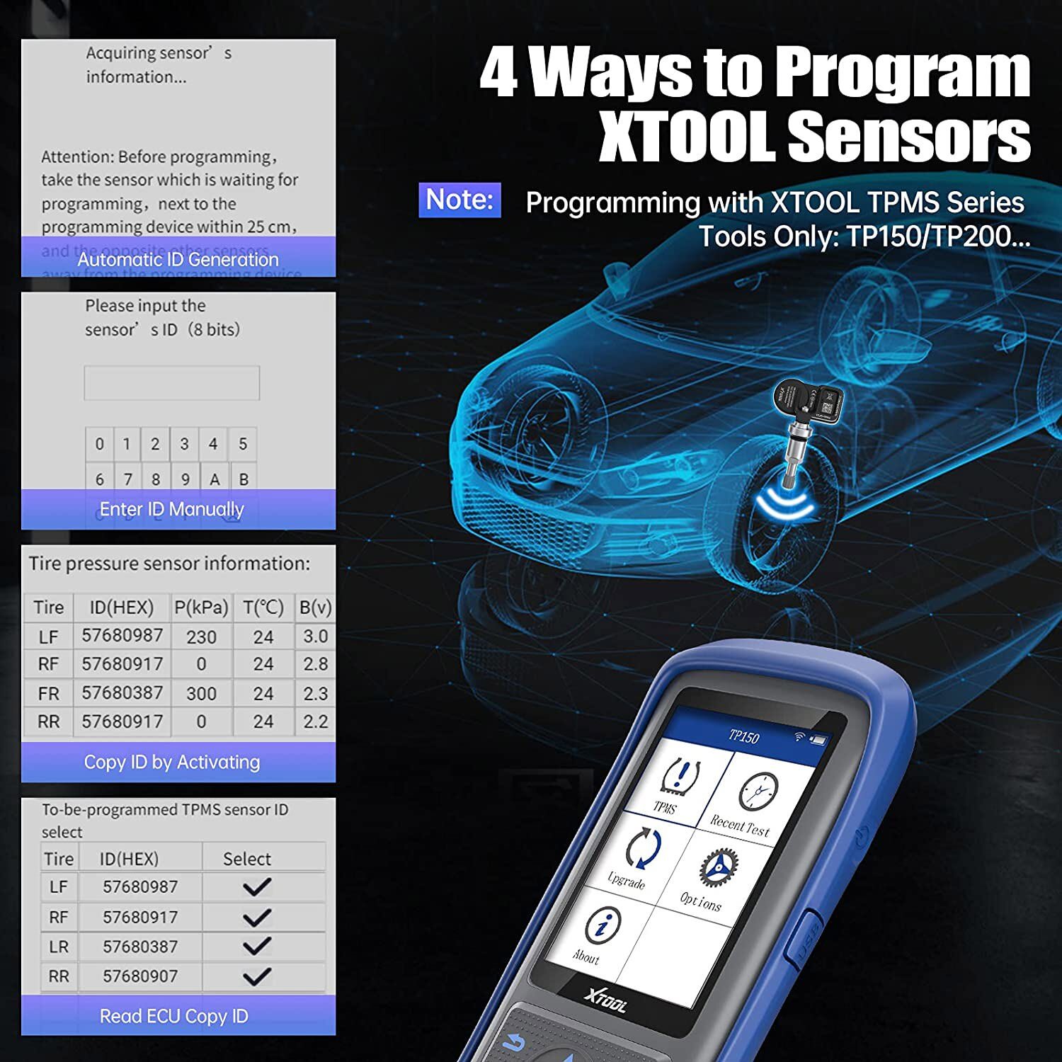 XTOOL TPMS TS100 315MHz 433MHz 2in1 Programmable Car Tire Pressure Sensor Metal