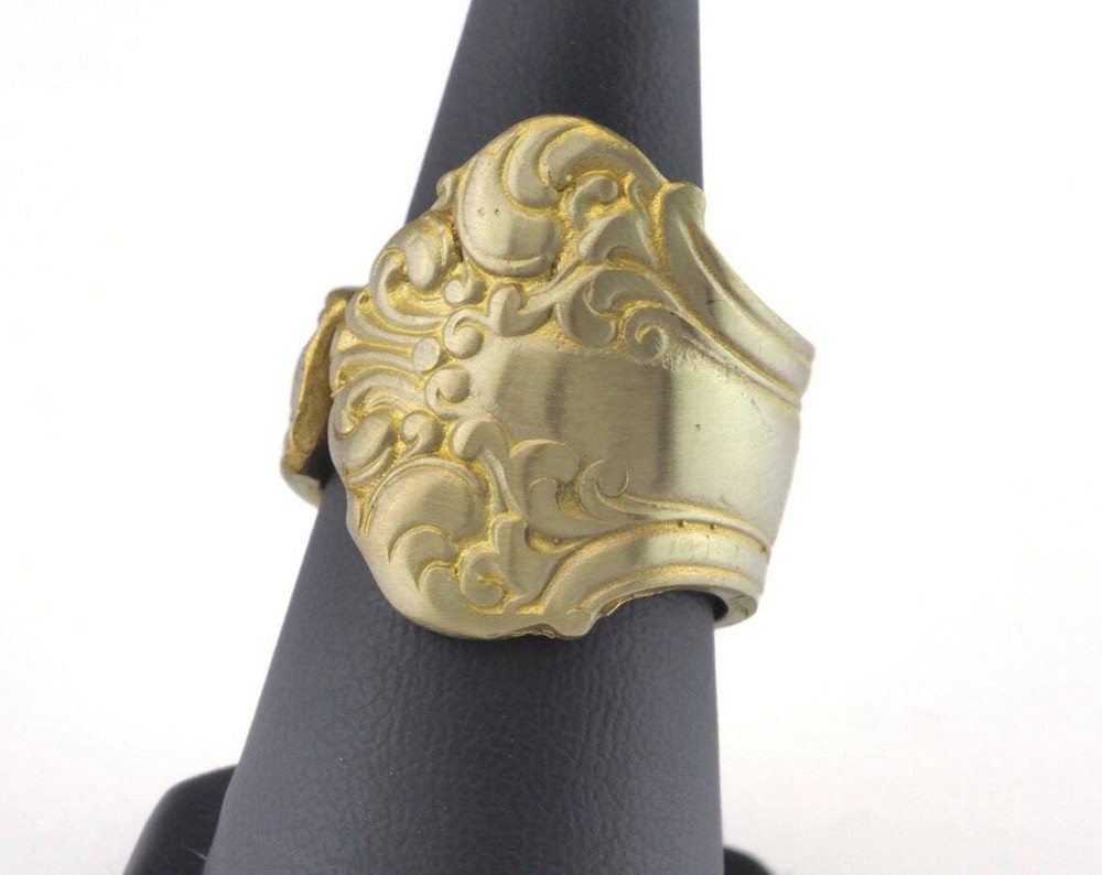 Spoon Ring Flower Patterned Adjustable Ring Raw brass 18mm 8US inner size 2672