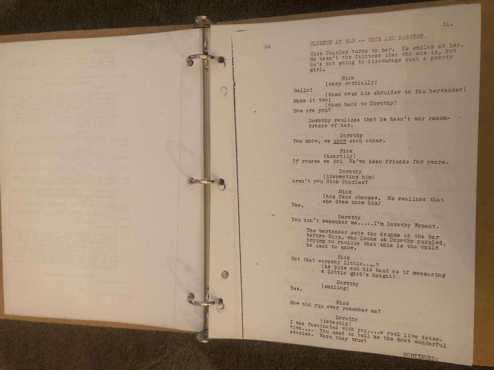 Vintage Thin Man Script [reproduction] with note From The Screenwriter Albert H