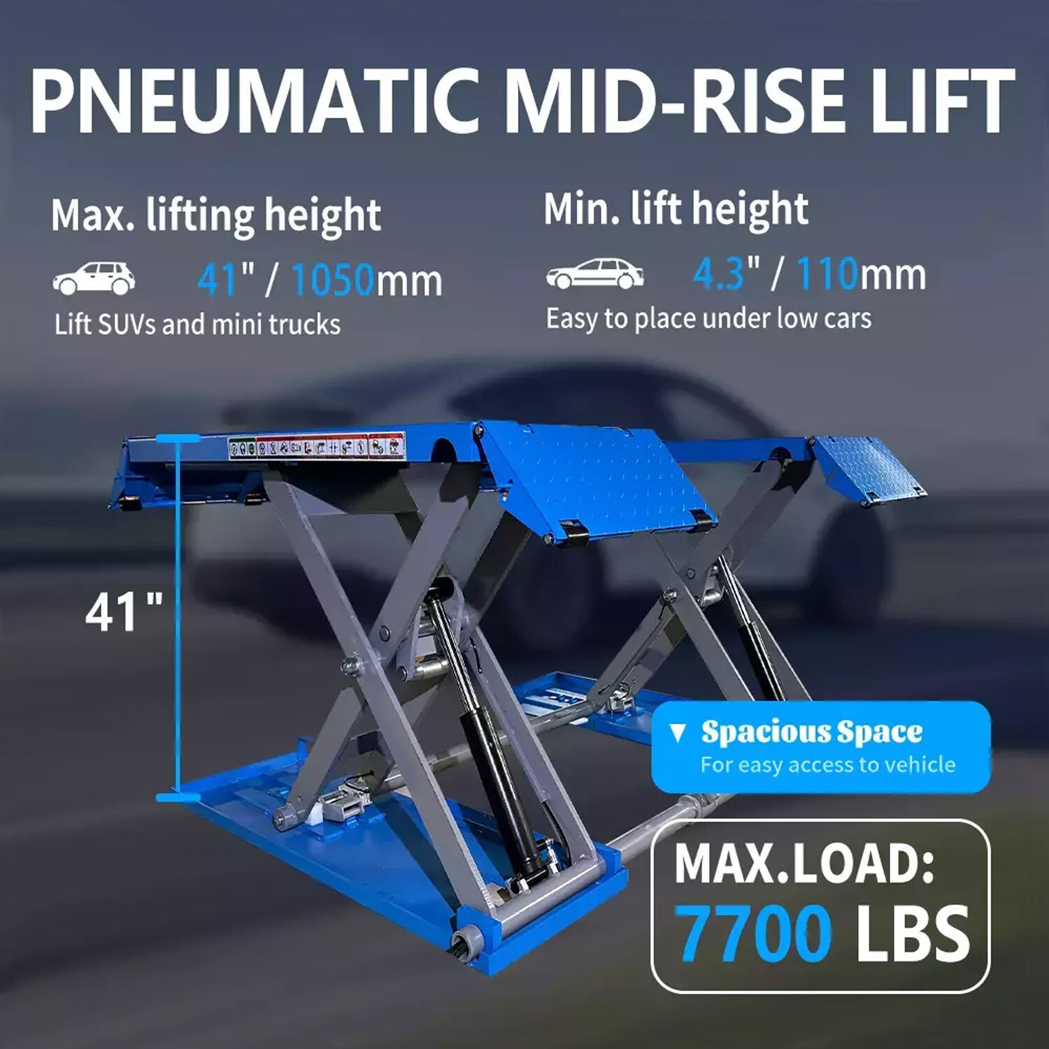 110V Rise Scissor Lift 7700lbs pneumatic Release Auto Lift Car Lift