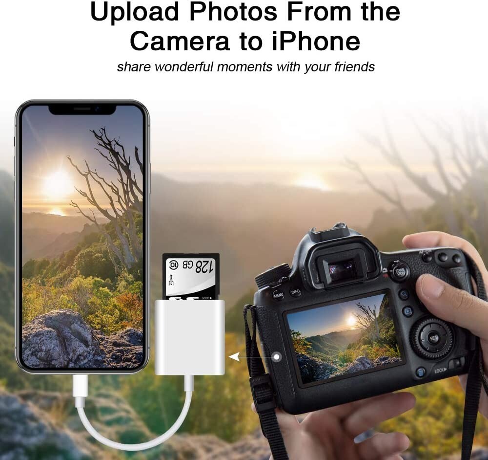 Memory Card Reader TF & SD Card Camera Reader Adapter for iPhone iPad