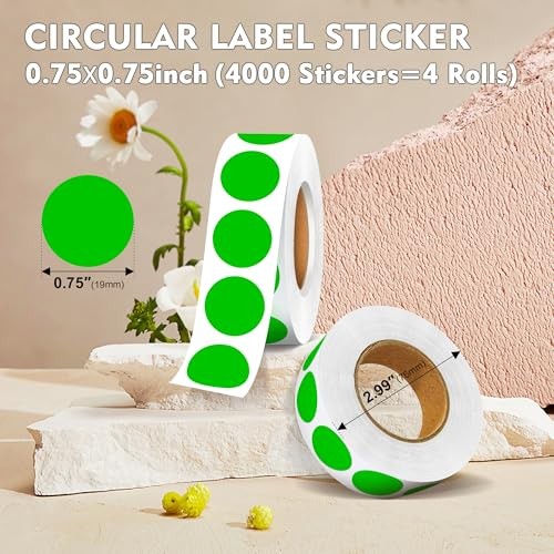 3/4" Colored Dot Stickers Round Labels, 4 Rolls 3/4" 4 Rolls-4000PCS Green