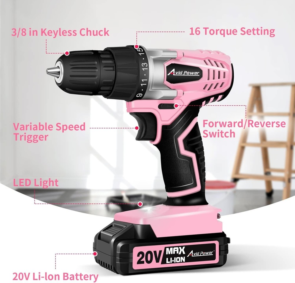 Beginner-Friendly 20V Cordless Drill with Variable Speed & 22 Accessories