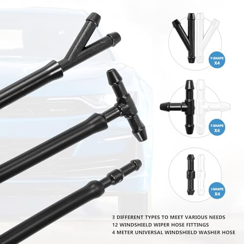 4 Meter Universal Windshield Washer Hose Kit with 12 Connectors, Flexible