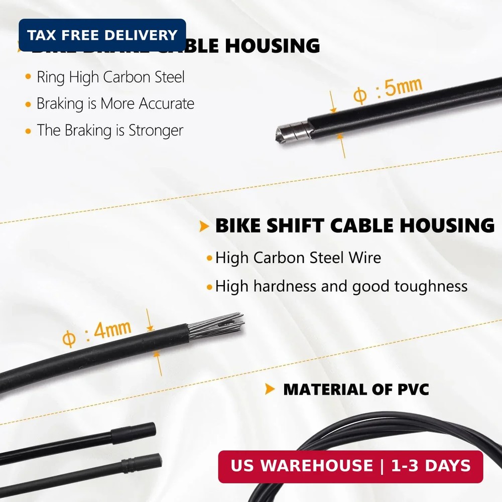 Mannk Universal Bicycle Cable Kit - Shift & Brake Cable Housing with End Caps &