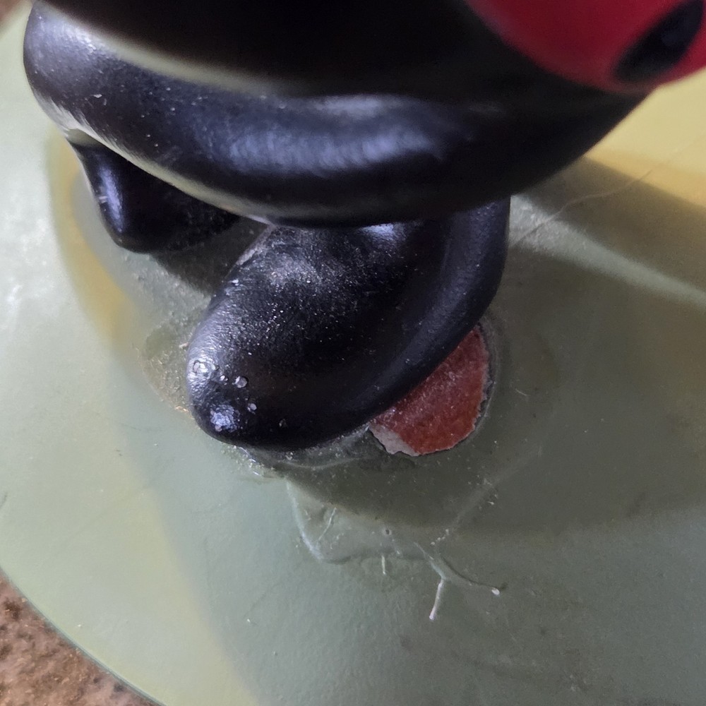 Ladybug Kitchen Timer on Handmade Stand with Anthropomorphic Ladybug Figure 8.5"