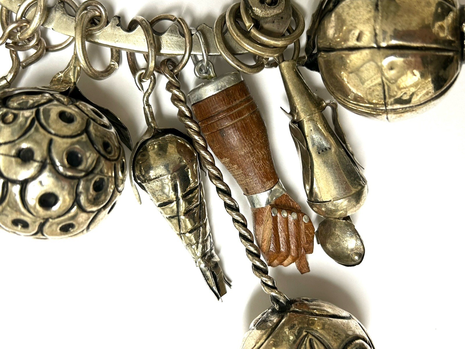 Vintage Brazilian Penca de Balangandãs – Silver Hanging Amulet 10 Charms