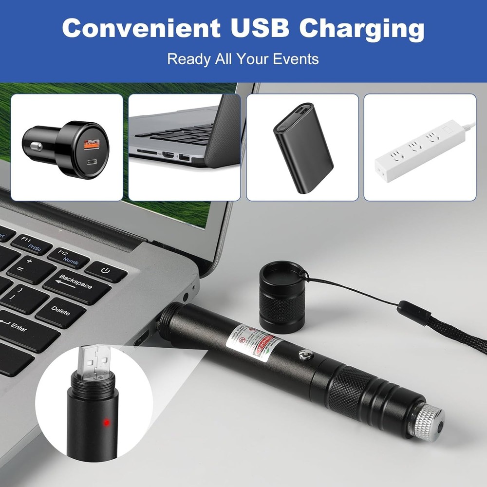 Green Laser Pointer High Power Pen - Long Range Rechargeable Laser Beam, USB