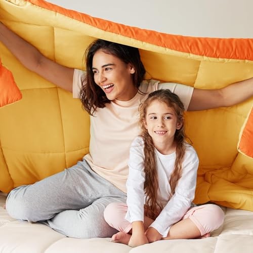 Lightweight Reversible Size Comforter Set, Down Queen Orange/ Yellow