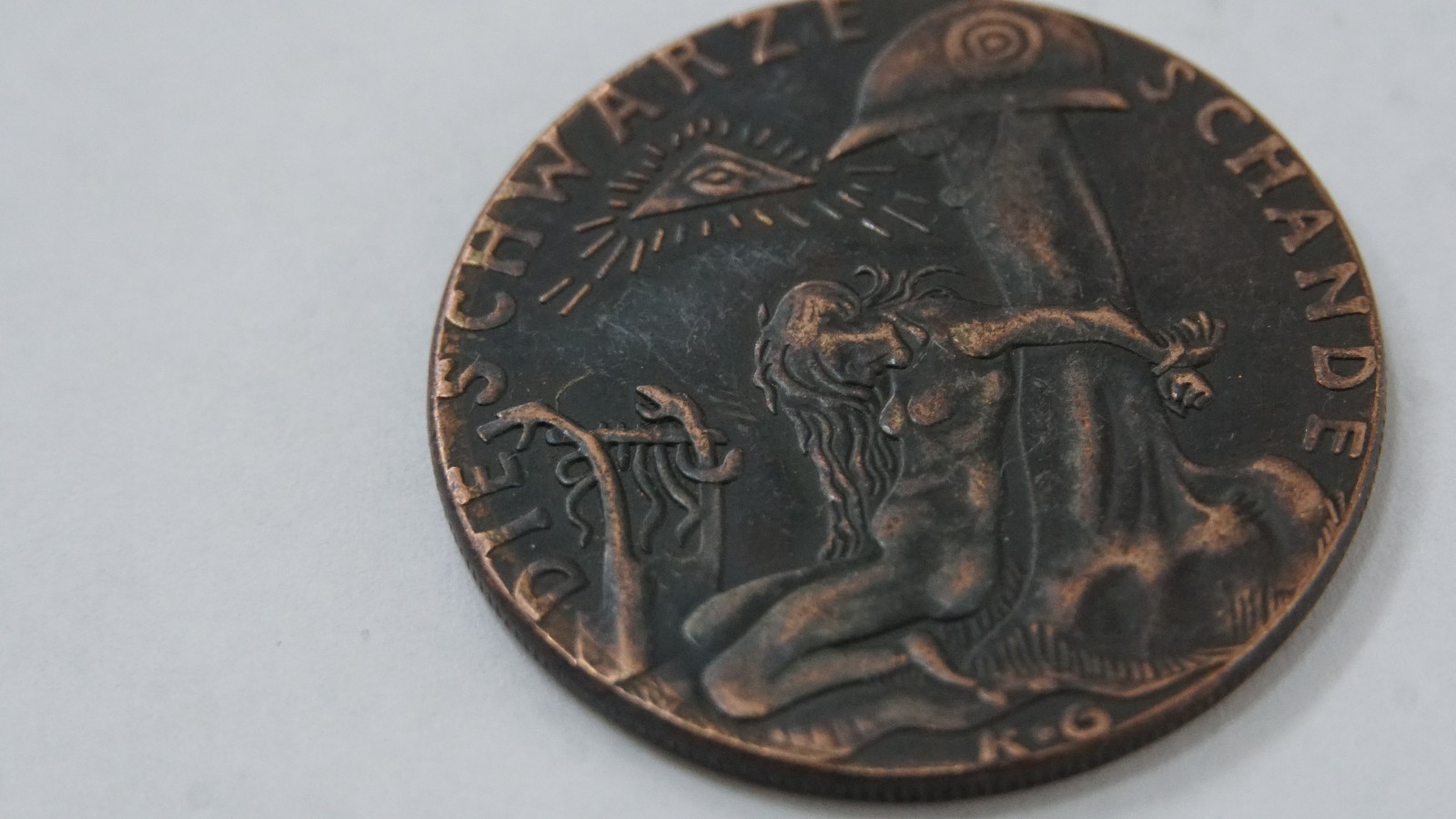 1920 French MEDALLION: "Black Shame" "Watch on the Rhine" WWI, Karl Goetz Coin