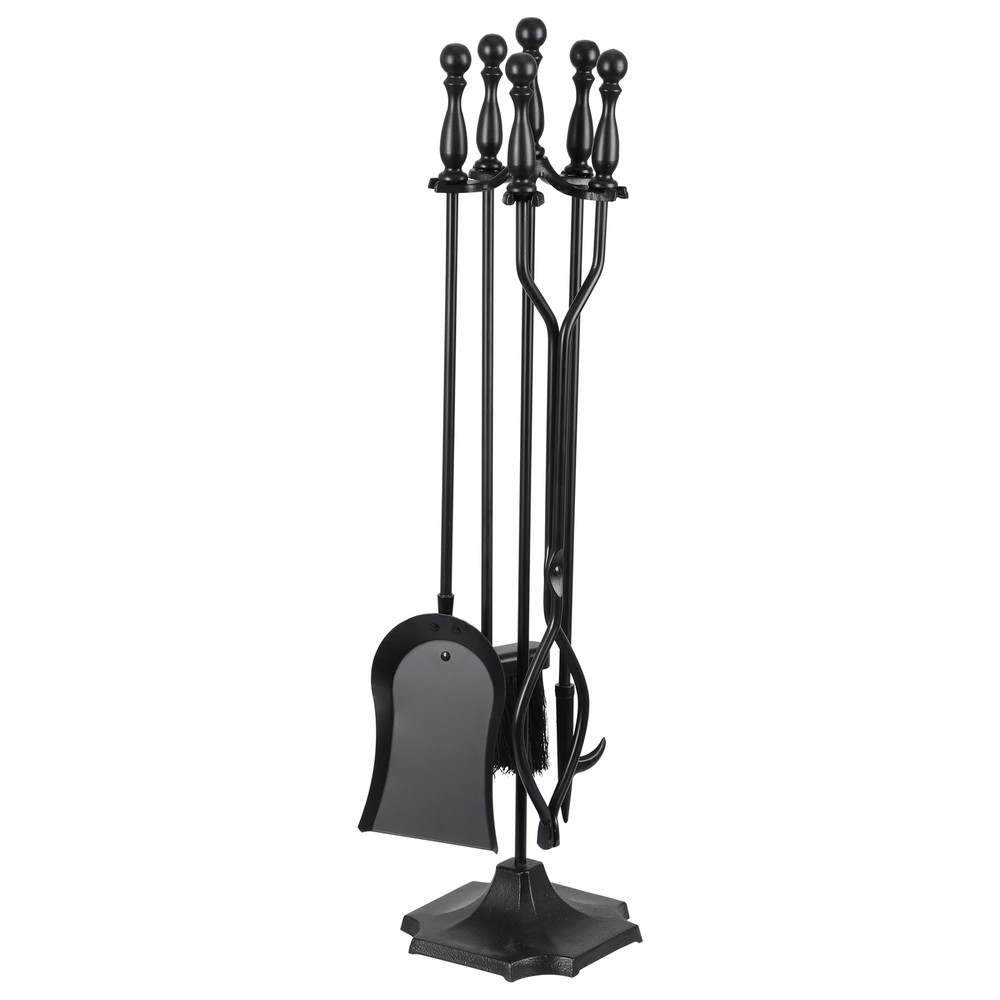 5 PCS Hearth Tool Fireplace Set Fire Tools Set Black with Handles Tools Indoor