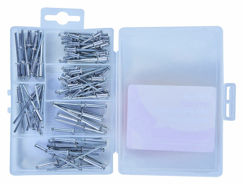 100 PC Assorted Rivets Kit Set Hand Air Pop Rivet Riveter Gun, AMTECH (S5100)