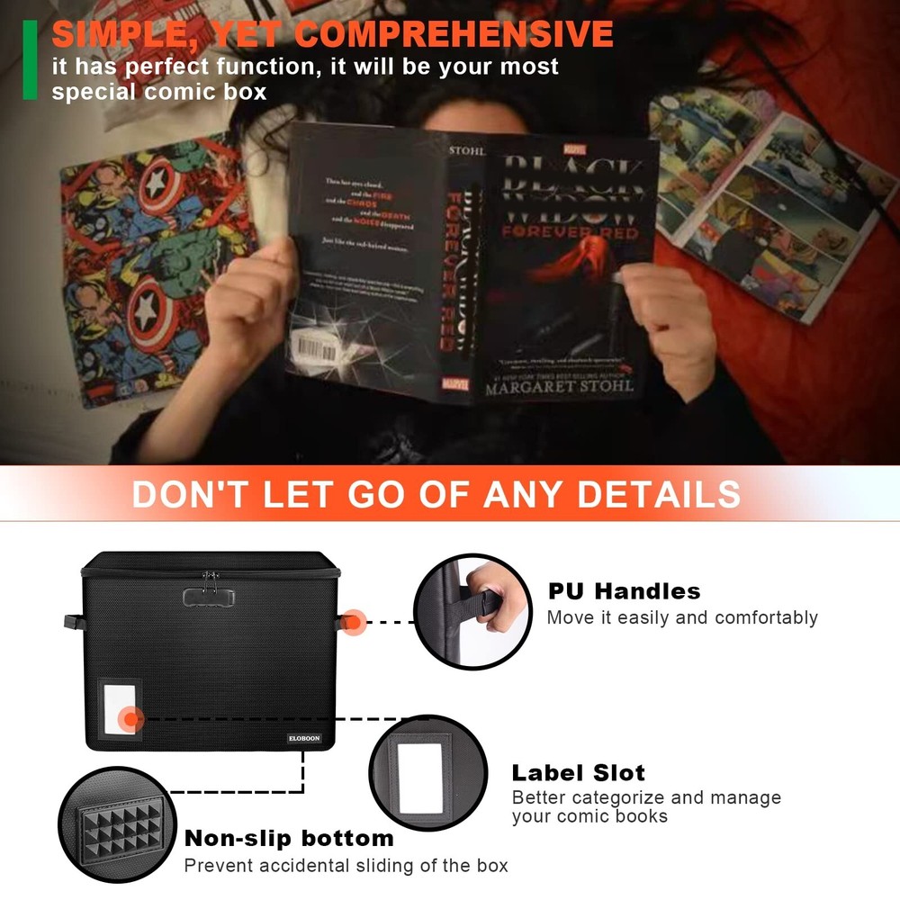 2 Pack Comic Book Storage Box, ELOBOON Fireproof & Water-Resistant Comic Book...