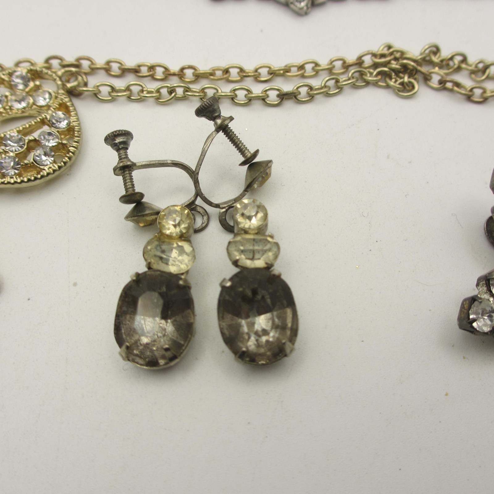 Vintage Rhinestone Jewery Lot Bracelets Necklaces Earrings Shoe Clips Brooch