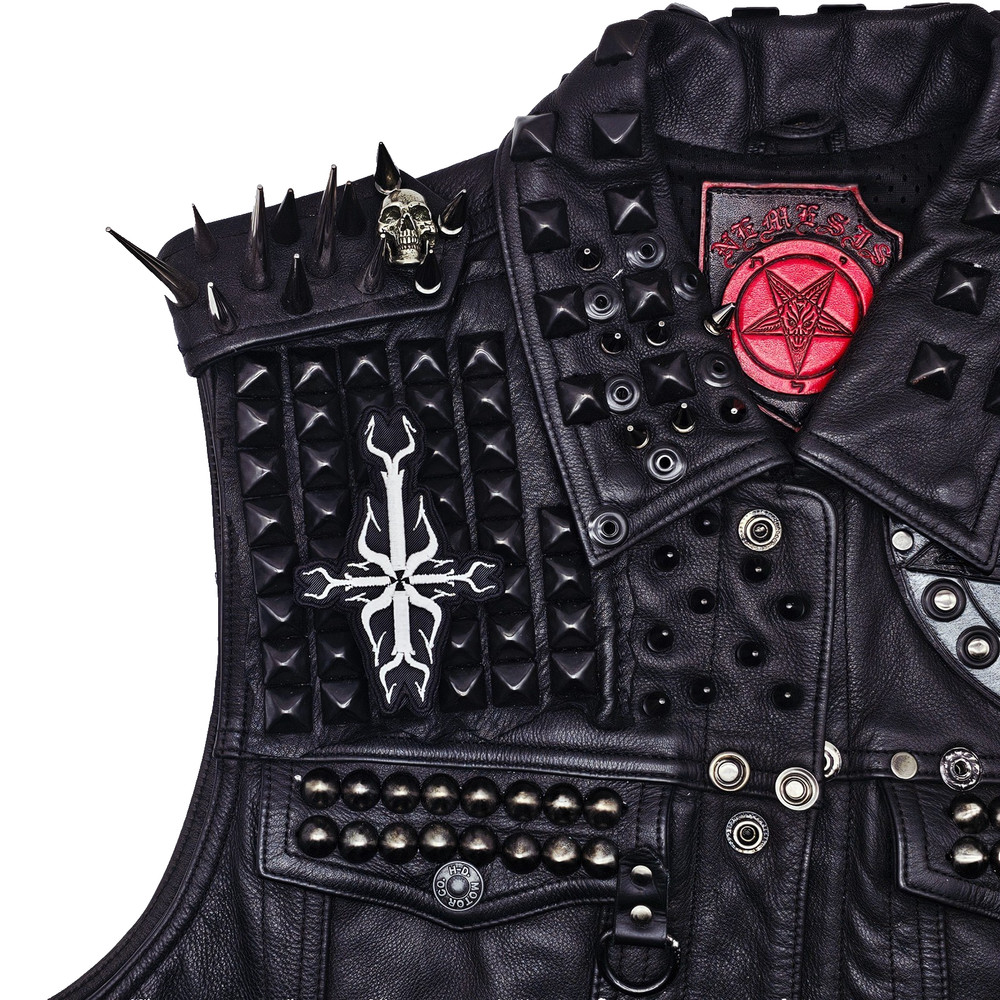 SATYRICON WHITE CROSS LOGO (shaped border) EMBROIDERED PATCH