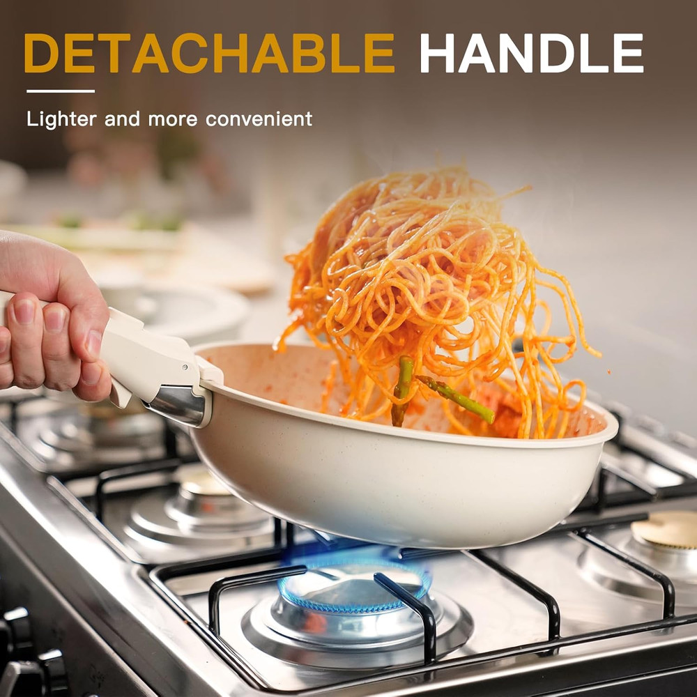 23 Pcs Pots and Pans Non Stick Ceramic Cookware Set Detachable Handle, Stackable