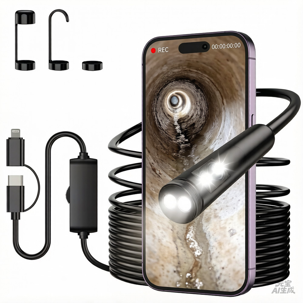 Dual Lens Endoscopes Camera 1920P HD Borescope with 8 LED Lights for iOS/Android