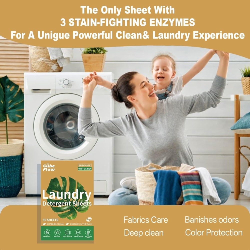Linen Scented Laundry Detergent Sheets | 60 Loads | Natural Freshness & Deep ...