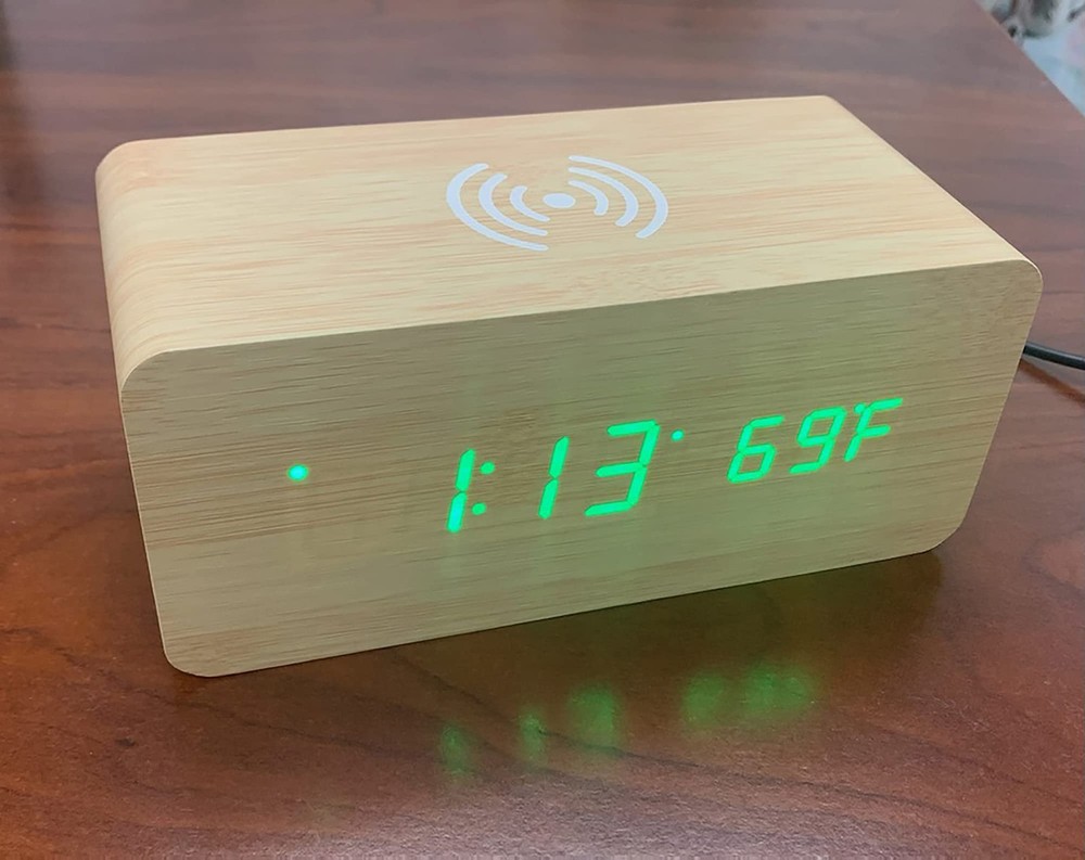 Bamboo Wireless Phone Charger/Digital Clock