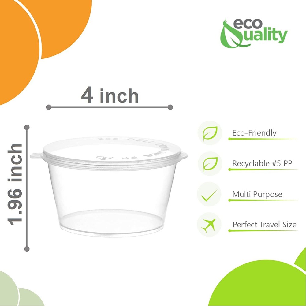 5.5oz Portion Cup Leak Proof Plastic Condiment Soufflé Container with Hinged Lid