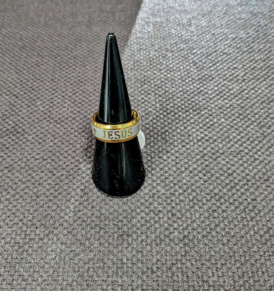 Jesus Cross New Two Toned 8mm Embossed Ring