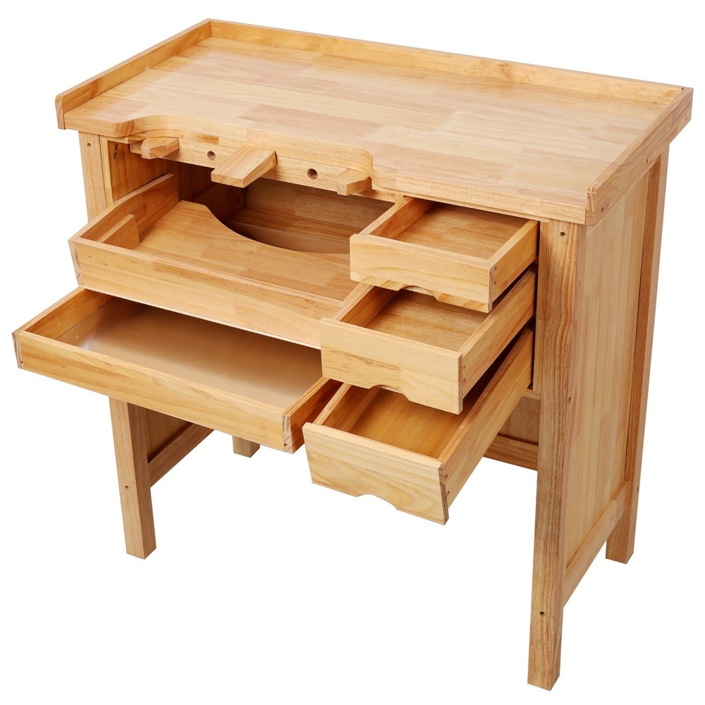 Sturdy Solid Wood Workbench for Jewelry Making with Practical Drawers