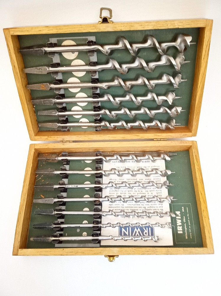 Vintage Irwin drill brace bits never used + paperwork & case